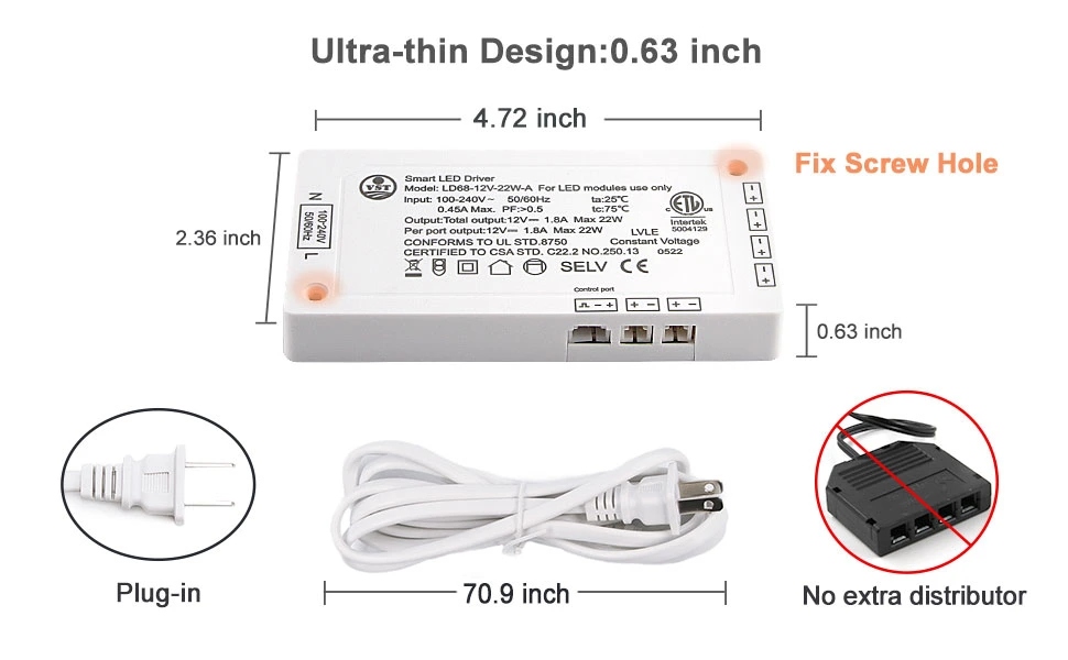 100-240V DC12V LED Power Supply Super Slim Smart LED Driver