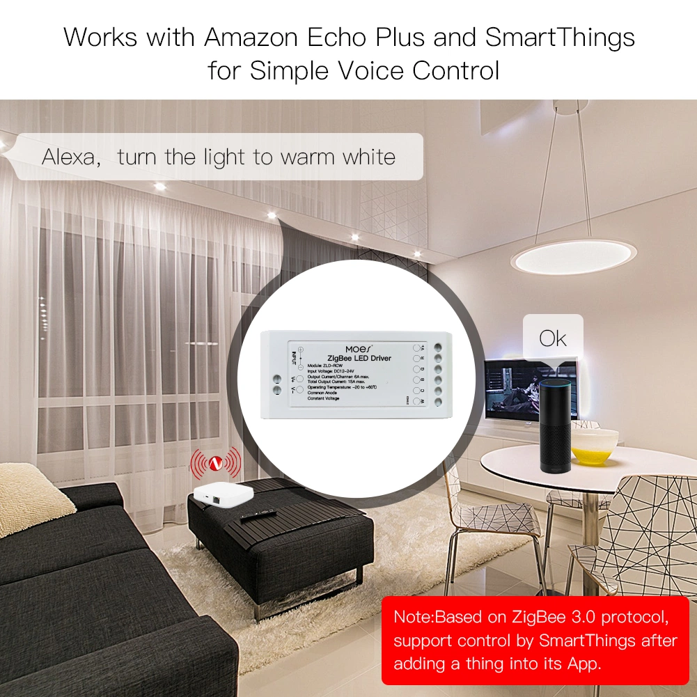 LED Strip Light RGB+C+W+Dimmer Controller Driver 2700-6500K 15A Tuya Smart Home Automation Alexa Acho Zigbee Gateway Hub Needed