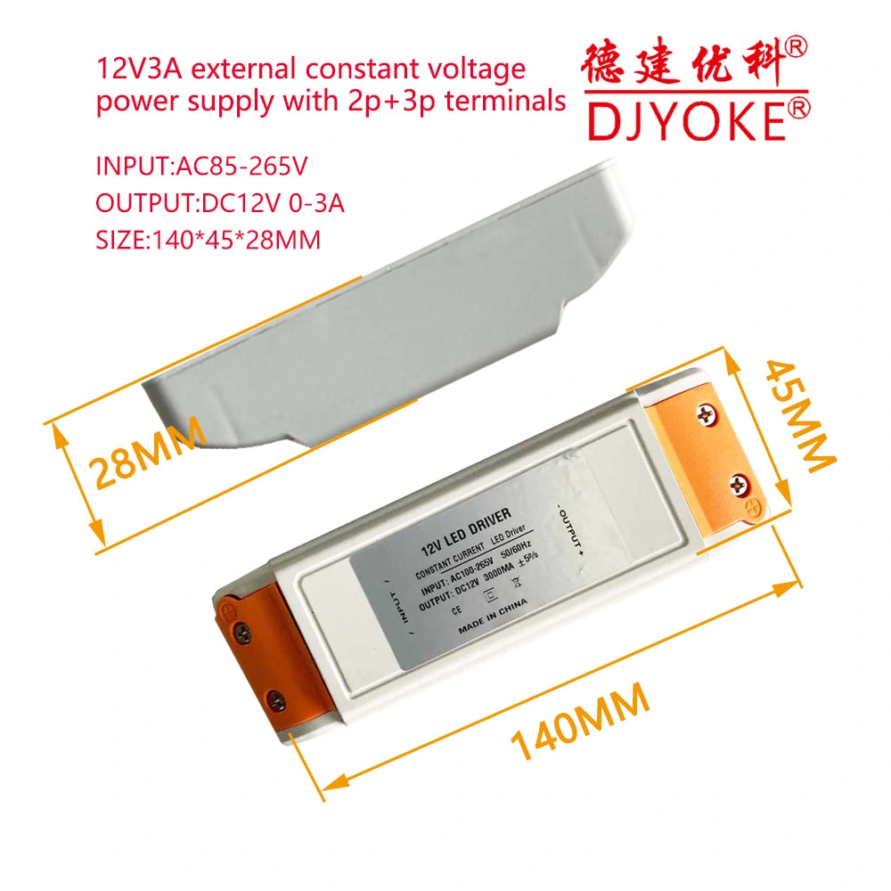 Factory Price AC85~265V to DC12V3a External Power Supply with Terminal of Djyoke 07