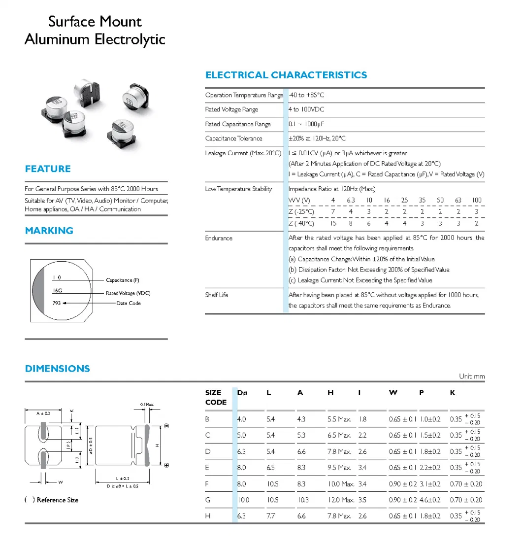 Electrolytic Capacitors Surface MountAluminum Electrolytic CA (85&deg;C, 2000 Hours Low Profile) YAGEO-CA035M0047REH-0607
