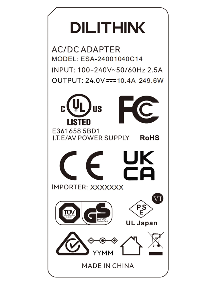 12V 15V 18V 24V 30V 36V 48V 4A 5A 6A 7A 8A 10A 15A 20A Desktop Power Adapter EMC FCC UL cUL PSE GS Ukca SAA C-Tick Kc Kcc Desktop Power Supply