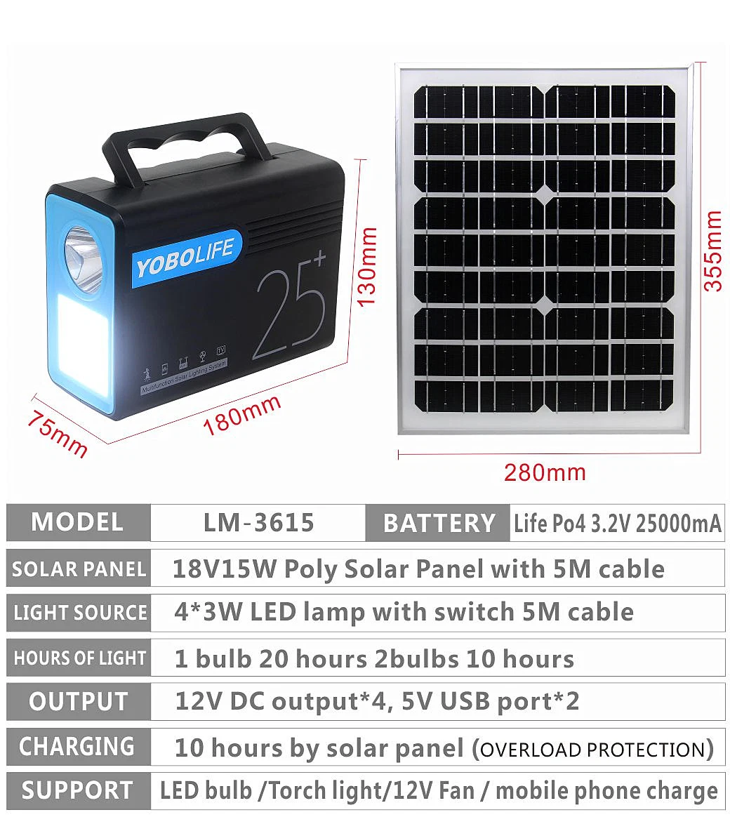 12V Portable Solar LED Lamp with Flashlight 4LED Bulbs for Home Lighting and Charging Mobile Phones