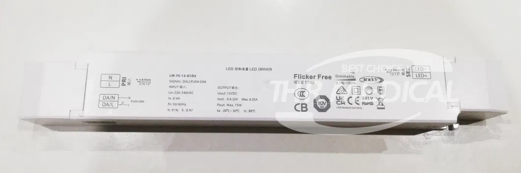 75W 12VDC CV Dali LED Intelligent Dimmable Driver Dali and Push 2 in 1 Dimmable LED Driver