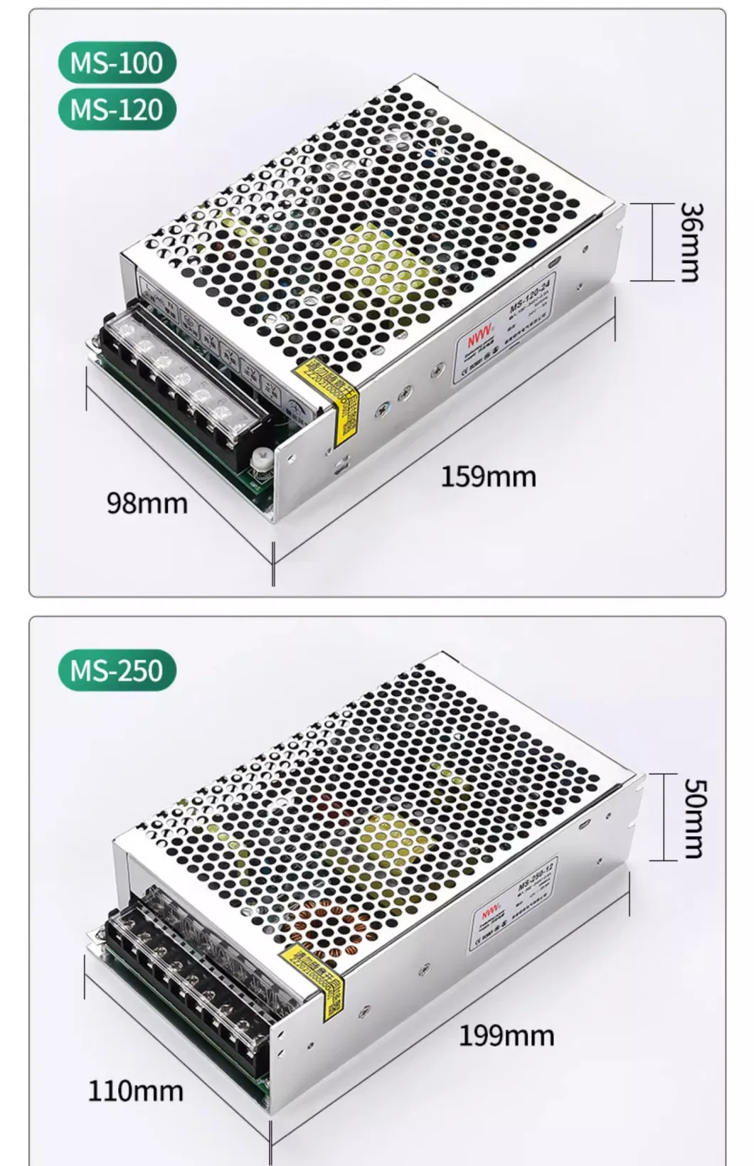 Nvvv Ms Series Switching Power Supply Units AC-DC Power Supply 5V/12V/24V 15W/25W/50W/60W/100W/120W/250W/300W/350W