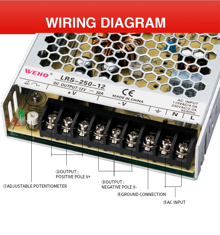 LED Driver Constant Voltage Lrs_250-24 250watt 24V 5A 10A SMPS Single Output Power Supply