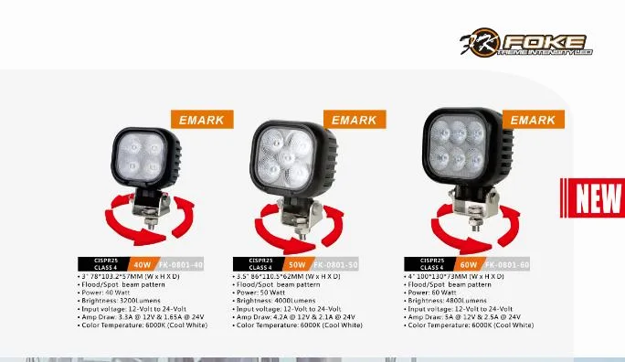 Emark R10 Approved 12V 24V 50W Osram LED Tractor Work Lamp with Swivel Bracket for Truck Offroad Agriculture Tractors Machinery
