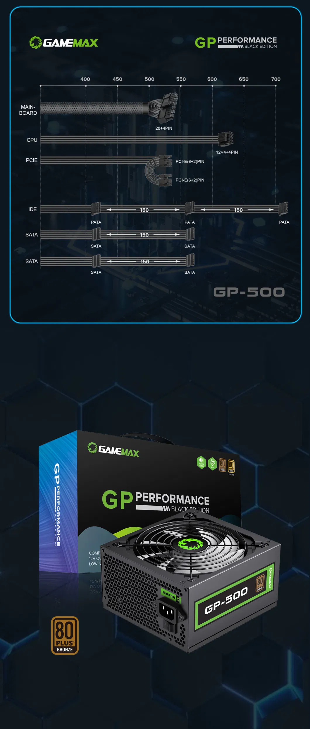 Gamemax 80 Plus Bronze PSU ATX Switching PC Power Supply for Gaming