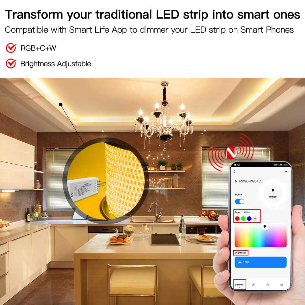 Zigbee RGB CCT LED Strip Light Controller Flexible Dimmer Driver Module Smart Life Wireless Remote Control with Tuya Conbee Alexa Echo Smartthing Gateway