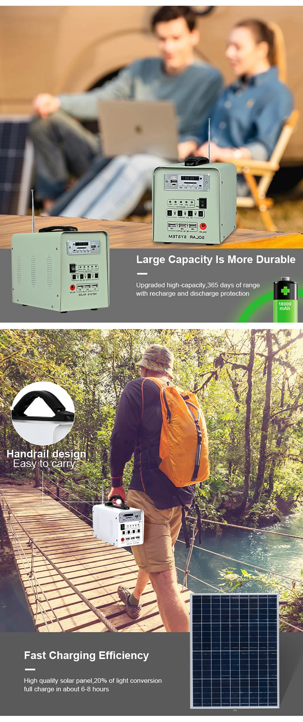 Multifunctional Energy Storage Mobile Power Supply Outdoor Power Supply Charging LED Light Solar Power Bank System