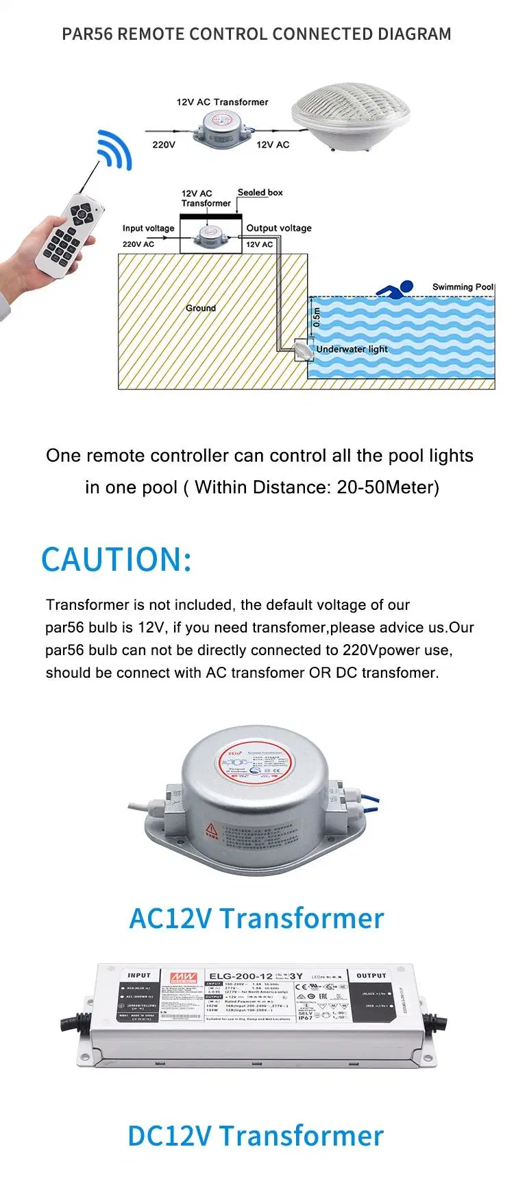 Waterproof IP68 12V RGB Color PAR56 LED Underwater Swimming Pool Bulb Lamp