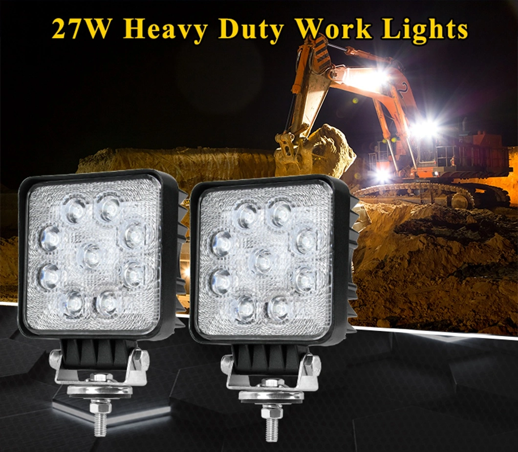 4.3inch 12V 24V 27W SMD LED Square Heavy Heavy Car Auto Excavator Mining Industrial LED Work Lamp with Spot Flood Beam
