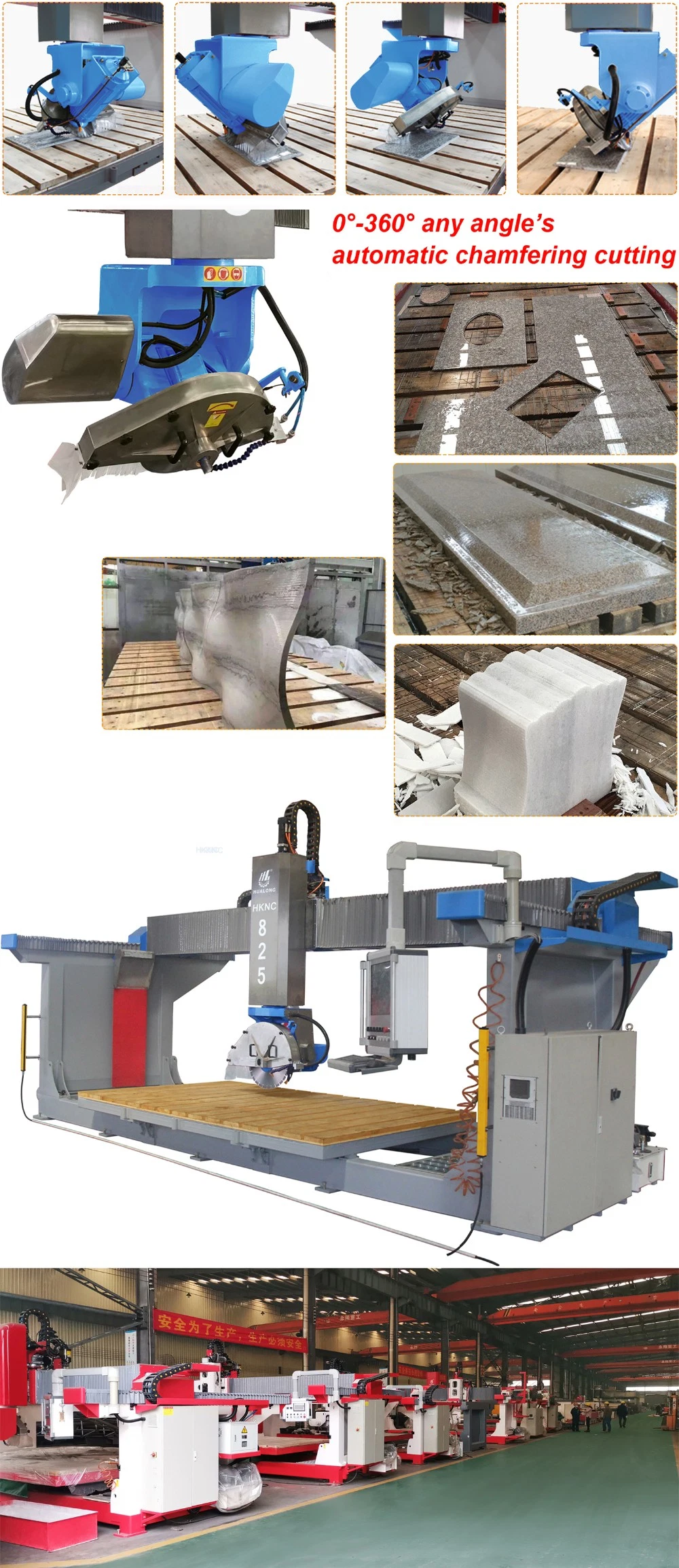 Hualong 5 Axis CNC Stone Machinery Engraving Router Slab Drilling Cutting Machine Laser Tile Cutter for Countertop Sink Cutout for Turkey Use
