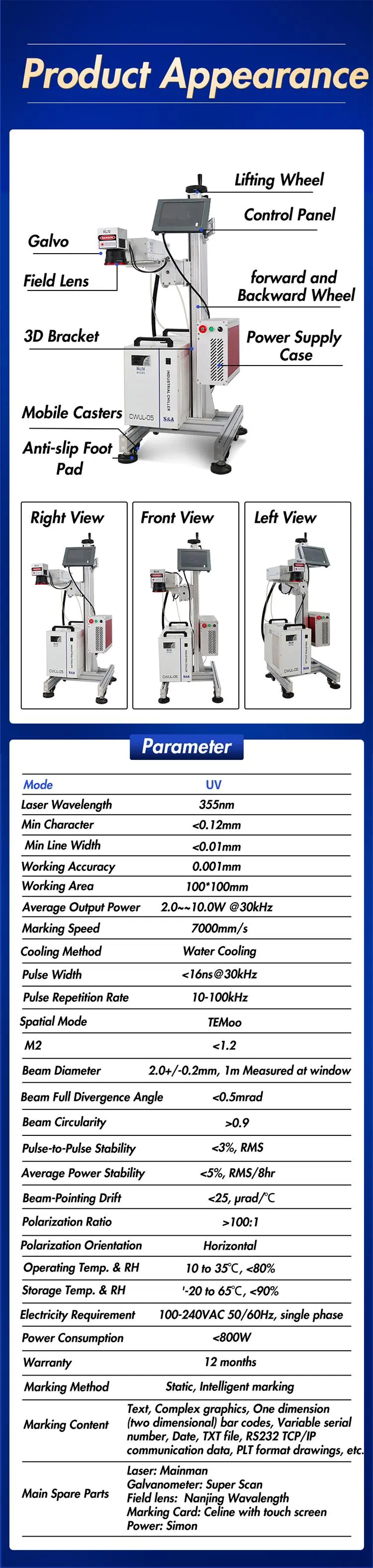 3W 5W Plastic Ceramic Metal ABS UV Laser Marking Machine