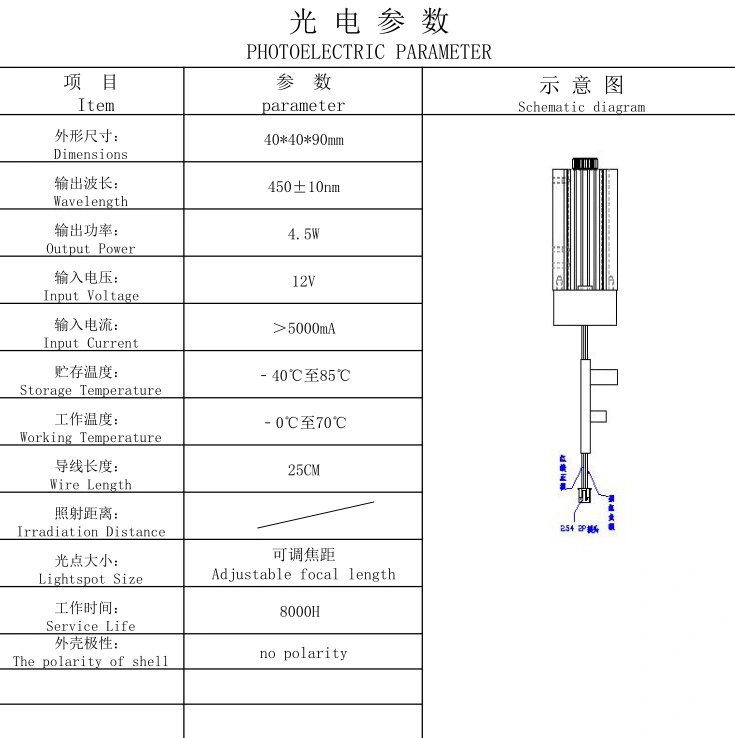 High Power Focusable 12VDC 450nm 15W Blue Laser Module for Laser Engraving