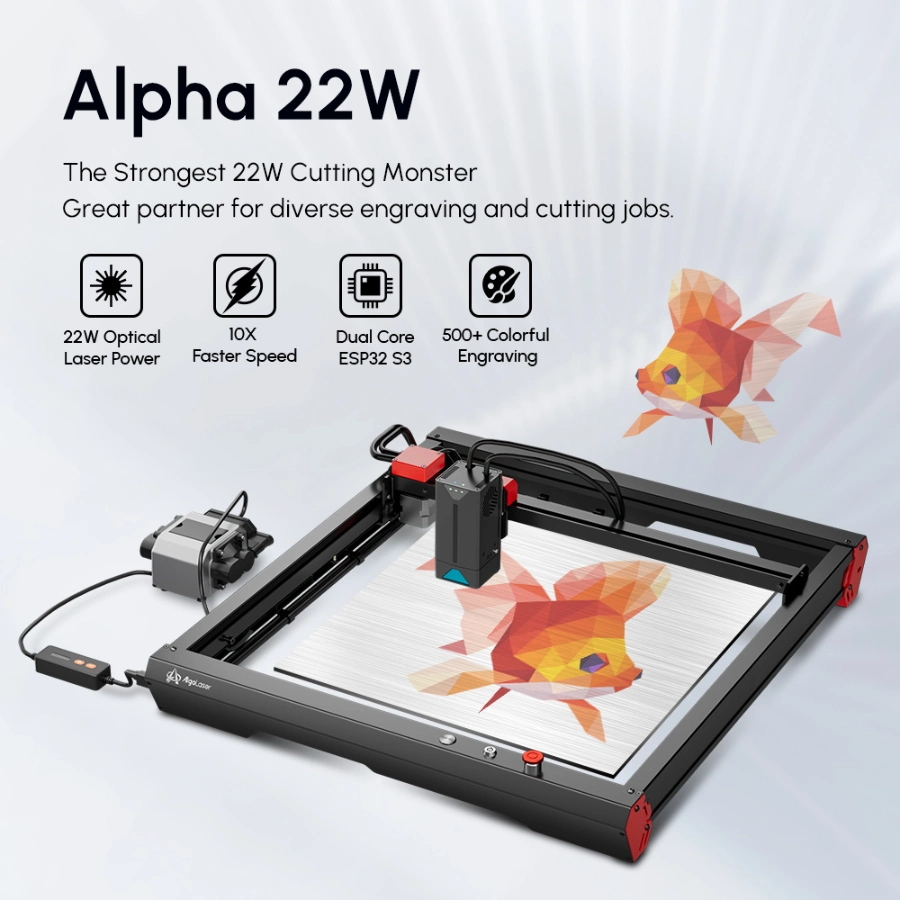 Algolaser Alpha Laser Engraver 22W Output for DIY Laser Cutter Engraving Machine, CNC Laser Engraver for Wood and Metal, Acrylic, Black