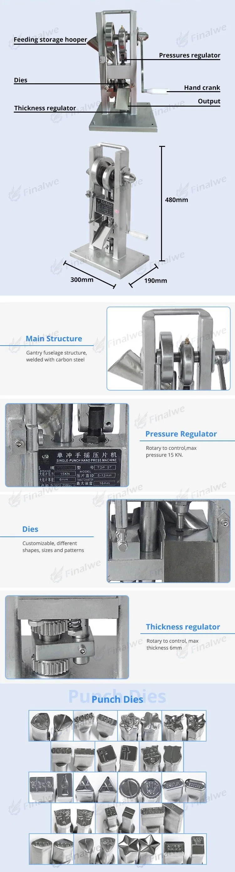 Door to Door Delivery Tdp-0 Manual Food Candy Press Tdp Single Punch Pharmaceutical Tablet Press Small Wholesale Pill Press