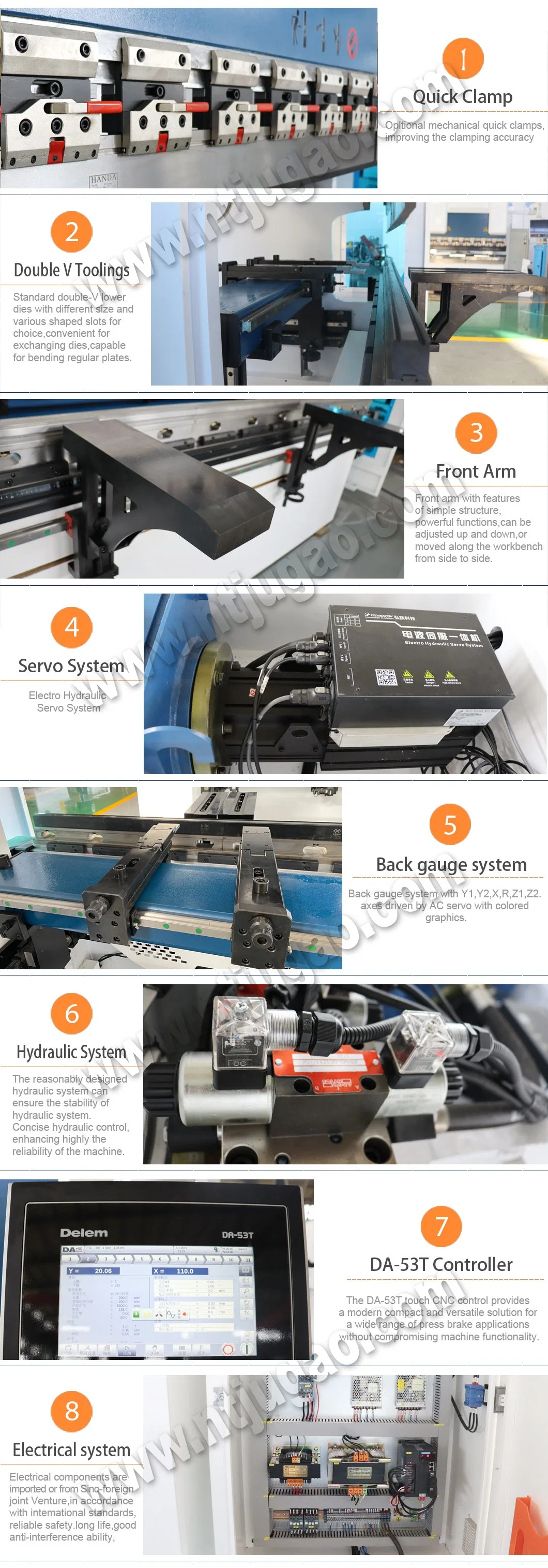 Jugao Servo Motor 63t1500 CNC Press Brake with Delem Da53t CNC System for Y1, Y2 + X + R Electric Crowning