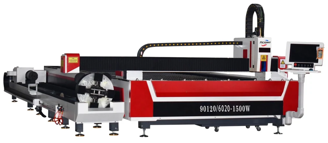 Hcgmt&reg; 1500W/120mm/9m/6*2m Plate/Tube CNC Fiber Laser Cutter for Aluminum/Copper/Carbon/Stainless Steel Metal Cutting