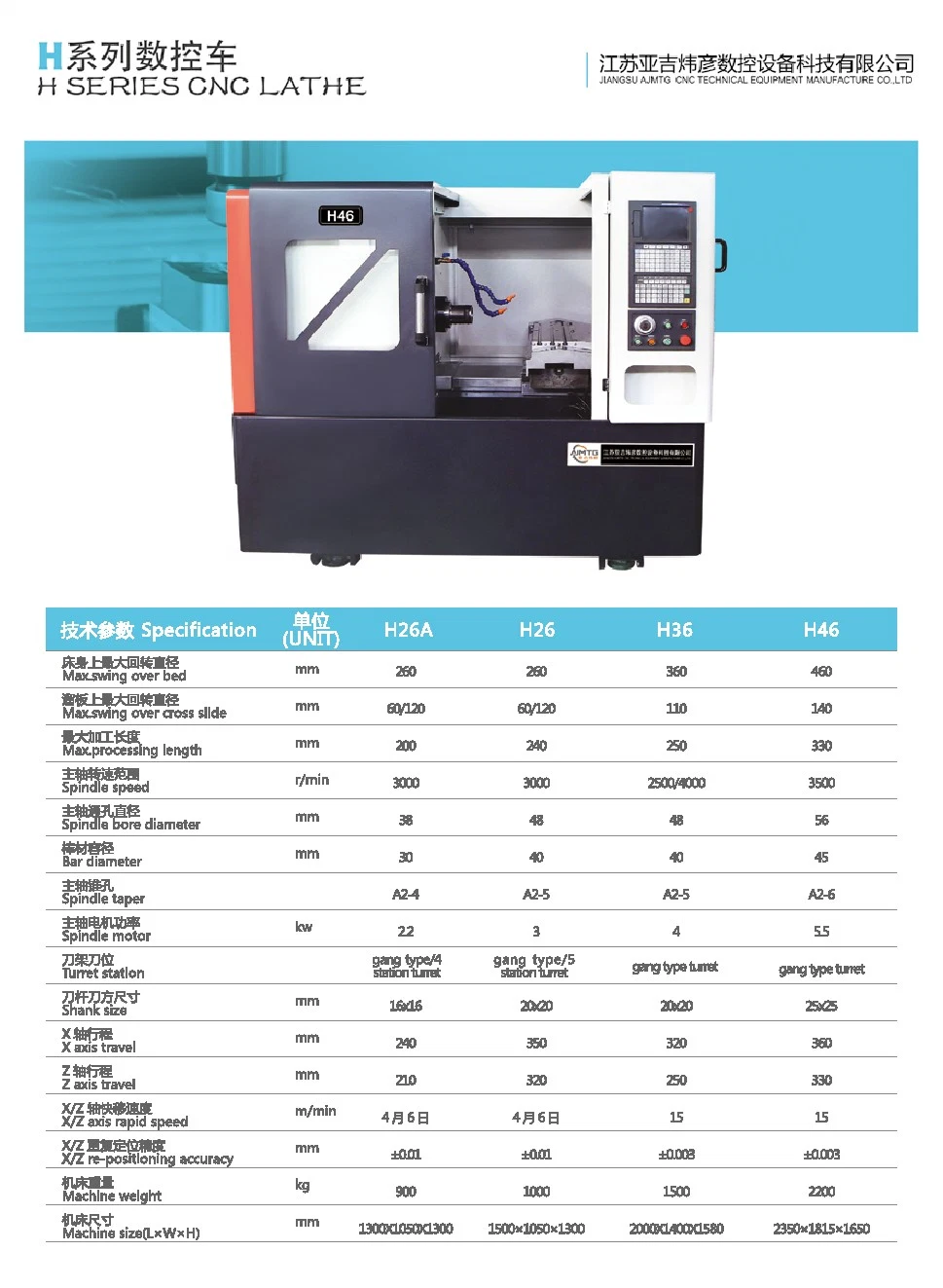 Well-Sold H26A H26 H36 H46 CNC Lathe Slant Inclined Bed Machine Gang Type Turret