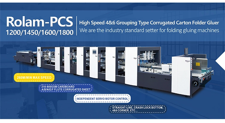Rolam PCS Corrugated Paper Box Making Machine Automatic Bag Folder Gluer Food Pakcag Cardboard Carton Forming Corrugate Paper Cup Sleeve Folding Gluing Machine