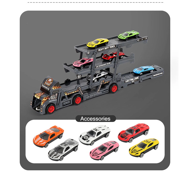 Folding Metal Truck Toys Ejection Car Include 6 Metal Cars Container Truck Toy with DIY Stickers Multifunctional Die Cast Model Car