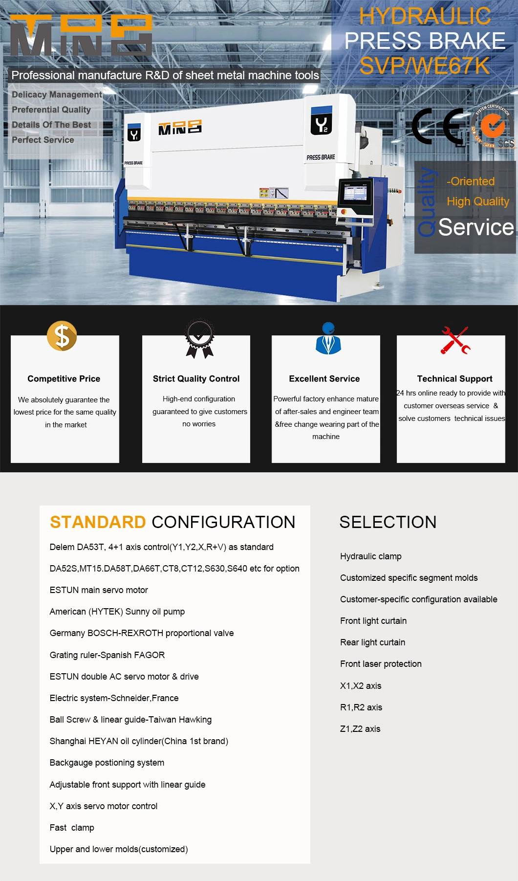 110 Ton 3200mm 6axis CNC Press Brake with Delem Da 66t CNC System