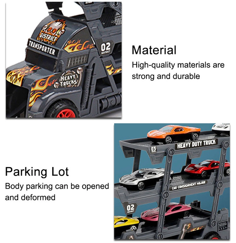 Folding Metal Truck Toys Ejection Car Include 6 Metal Cars Container Truck Toy with DIY Stickers Multifunctional Die Cast Model Car