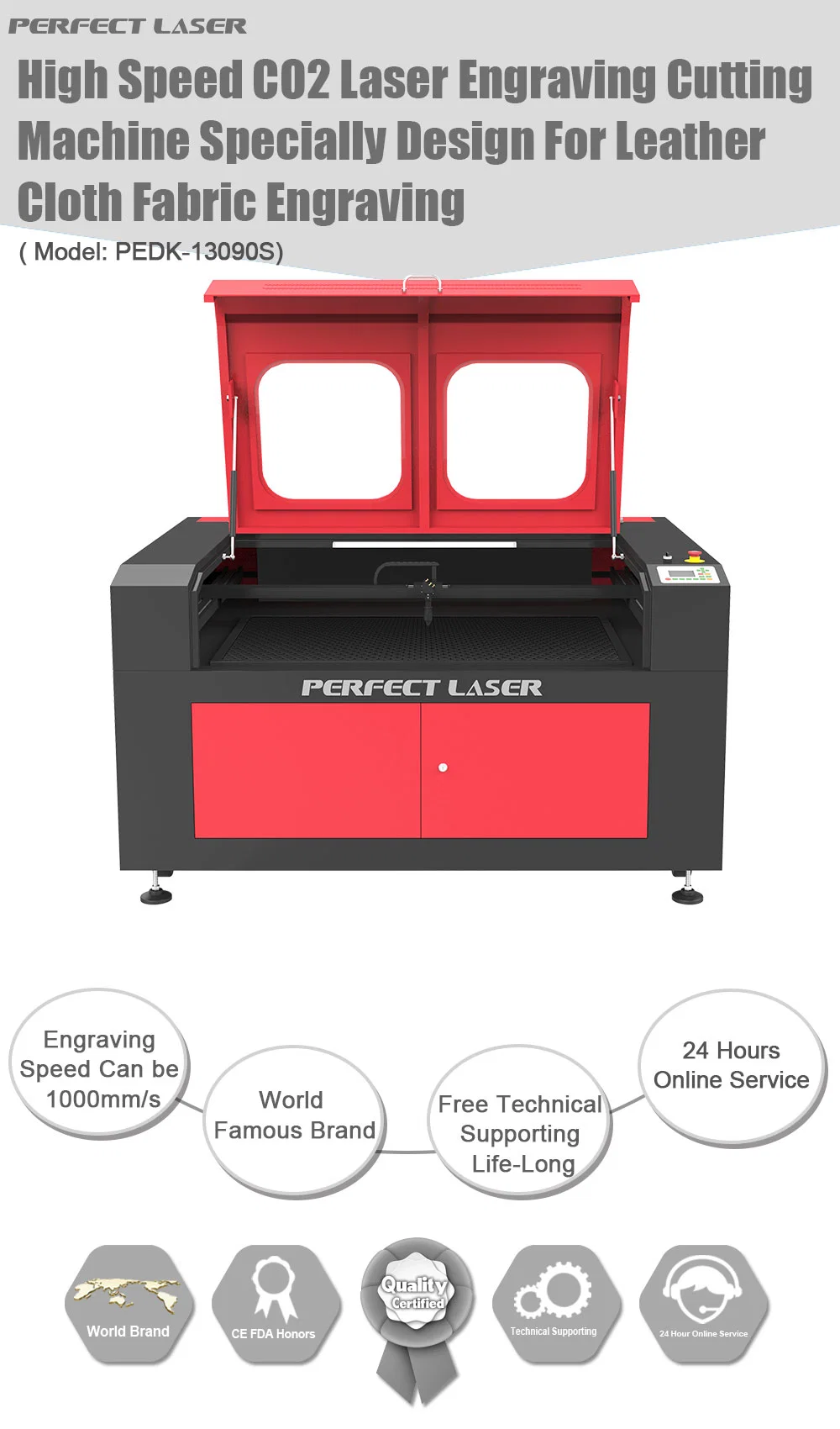 Leather Fabric CO2 Laser Engraving Machine 60W 80W 100W 130W 150W Double Laser Head with Ce