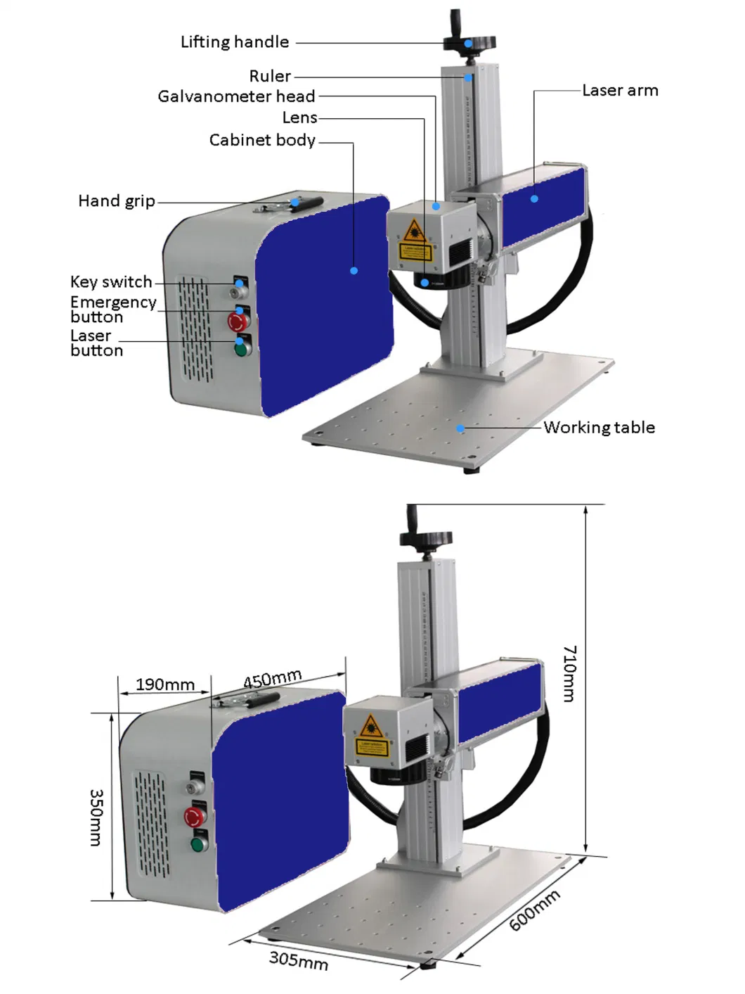 20W 30W 50W 60W Portable Desktop Colour Metal Optical Fiber Laser Marking Machine CNC Engraving Machines