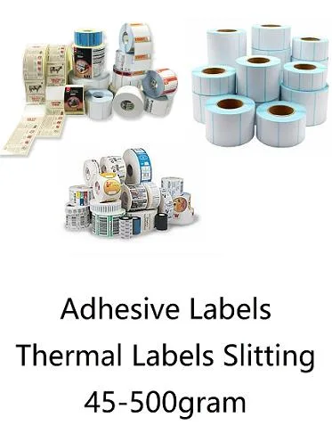 58X40 Direct Thermal Label Blank or Printed Self Adhesive Paper Sticker White Barcode 58mm Scale Label Roll Rotary Die Cutting Slitting Rewinder Machine