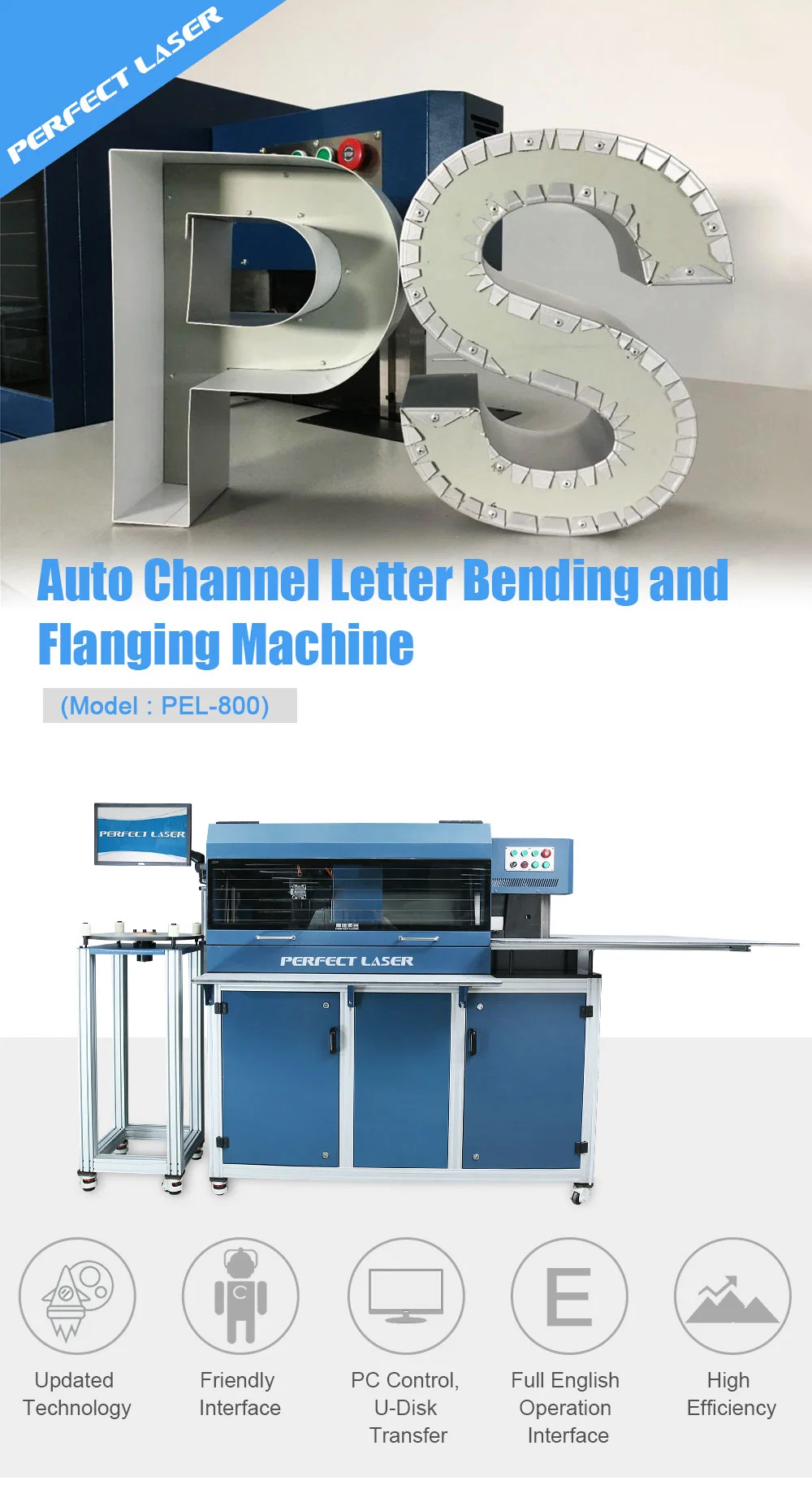 3D Metal Channel Letter Signs Advertising Aluminum Flanging Bending Machine