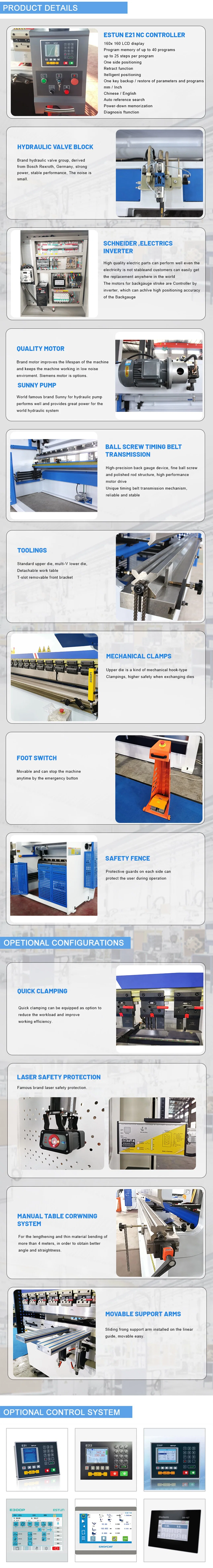 Easy to Operate E21 Nc Hydraulic Press Brake Wc67y 63 Tons 2.5 Mtrs 3.2 Mtrs Sheet Metal Bending Machine