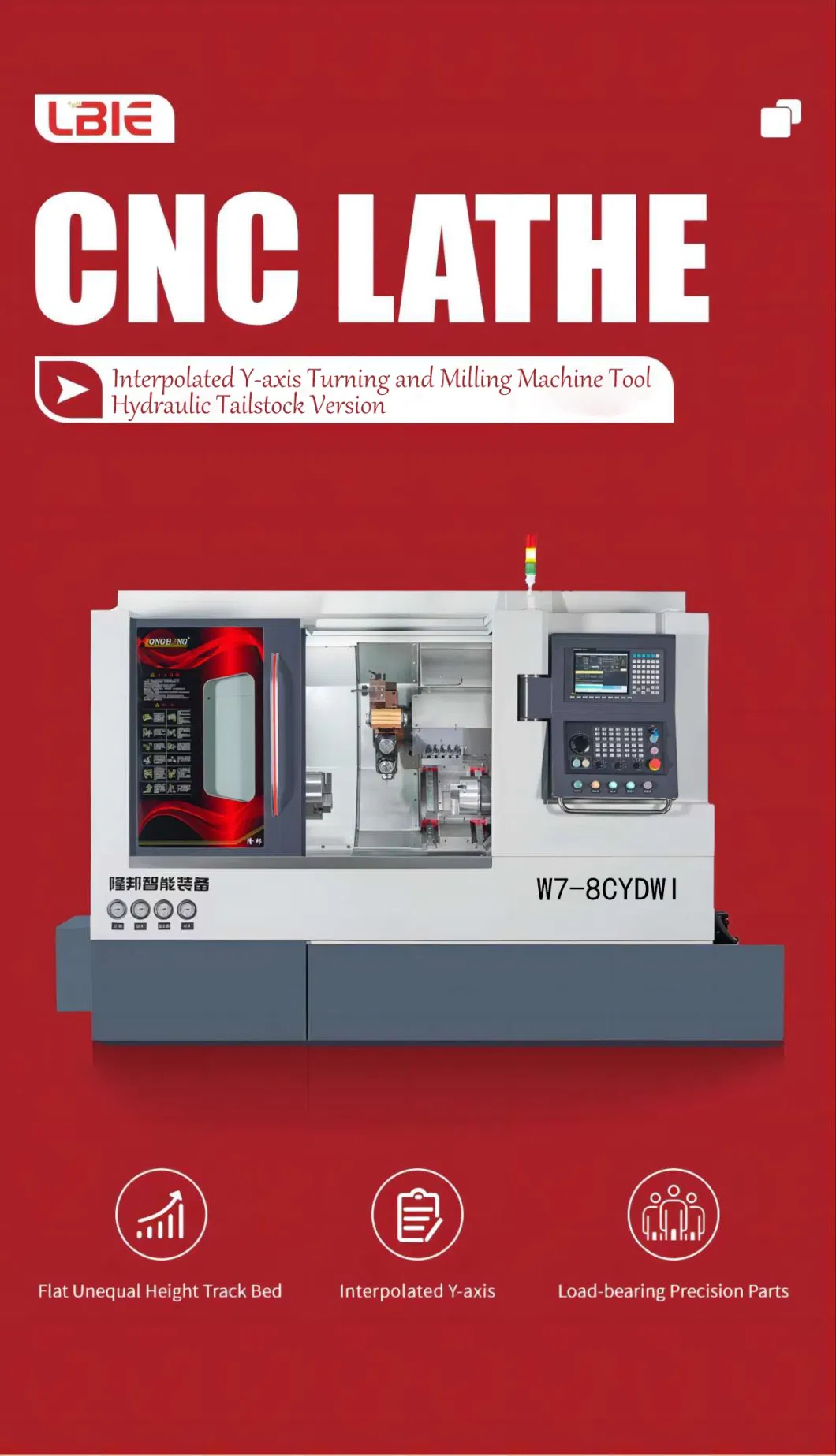 Interpolated Y-Axis Turning and Millingw7-8cydwi 12 Stations Turret Metal CNC Lathe Machine with Y Axis and Hydraulic Tailstock