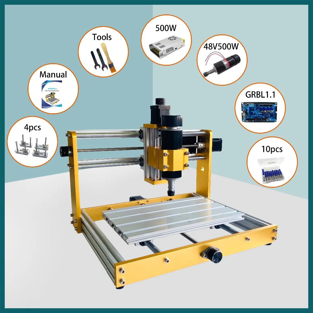 Upgrade 3018 Plus All Metal CNC Router 3 in 1 Laser Engraving Machine with 300W 500W Spindle and Marking Head