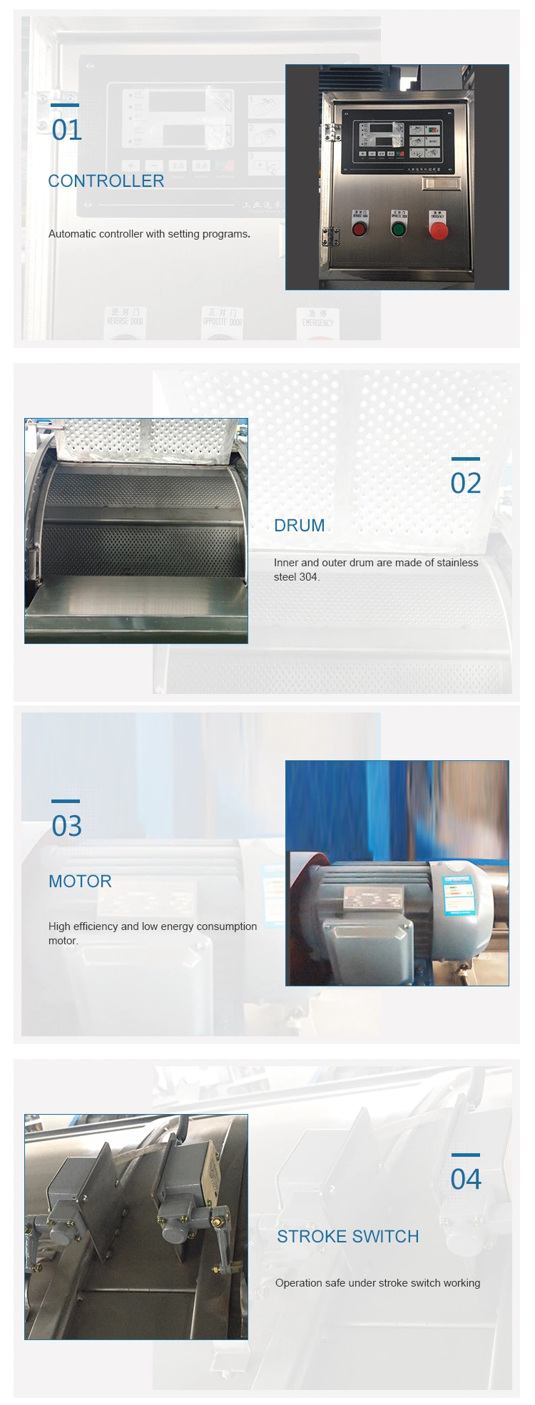 200kg Large Capacity Full Stainless Steel Side Panel Semi-Automatic Washing Machine/Commercial Washer Machine
