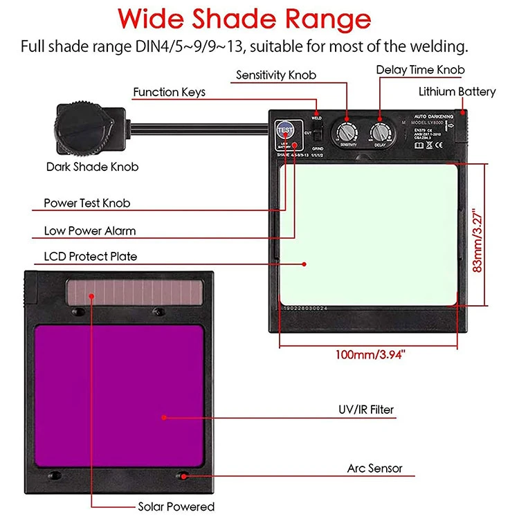 Solar Power Auto Darkening High Temperature Resistant Welding Helmet