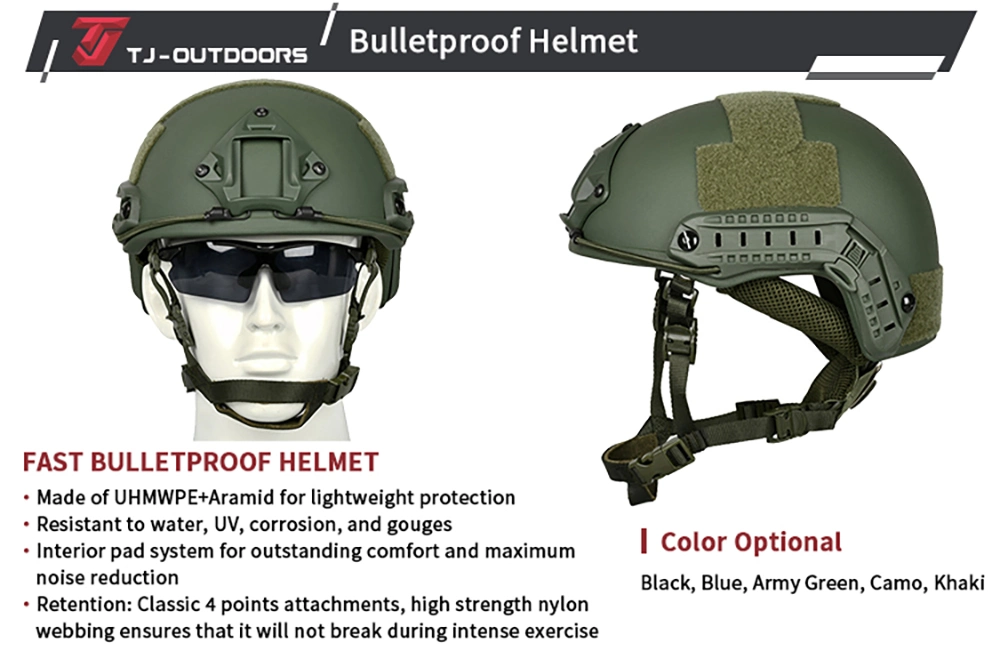 Tj-Outdoors Military/Police/Bulletproof/Antiriot /Bump/Nij Iiia/Tactical Gear/Aramid Fibe/Kevlar/UHMWPE/Fast /M88/Mich/Wendy/Safety/Tactical Ballistic Helmet