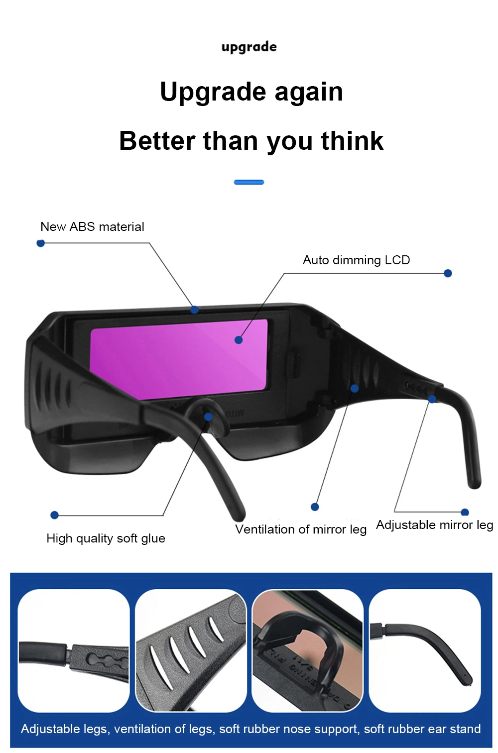 Two Options of Adjustable Temples and Headband Type Automatic Darkening Welding Glasses