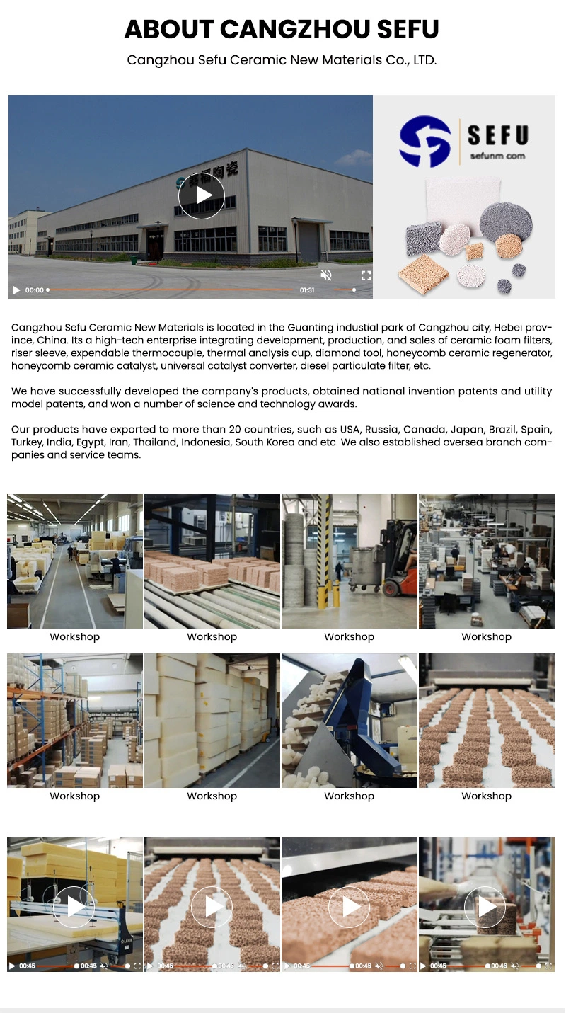 Sefu Molten Metal Filter China Honeycomb Ceramic Manufacturing Silica Mesh, Welding Blanket, Silica Fiber, Ceramic Fiber Zirconia Ceramic Foam Filter