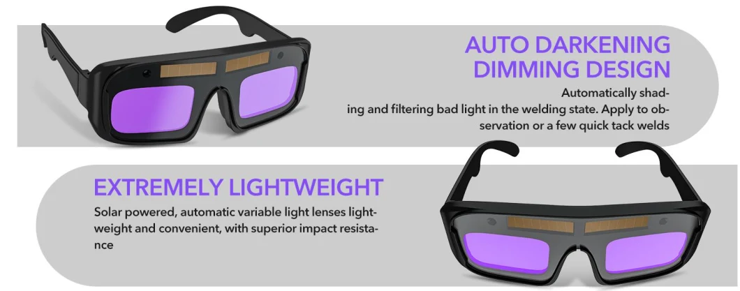Solar Automatic Darkening Welding Goggles, Welding Glasses, 5 PC Protective Lenses, with a Storage Box Suitable for Glasses