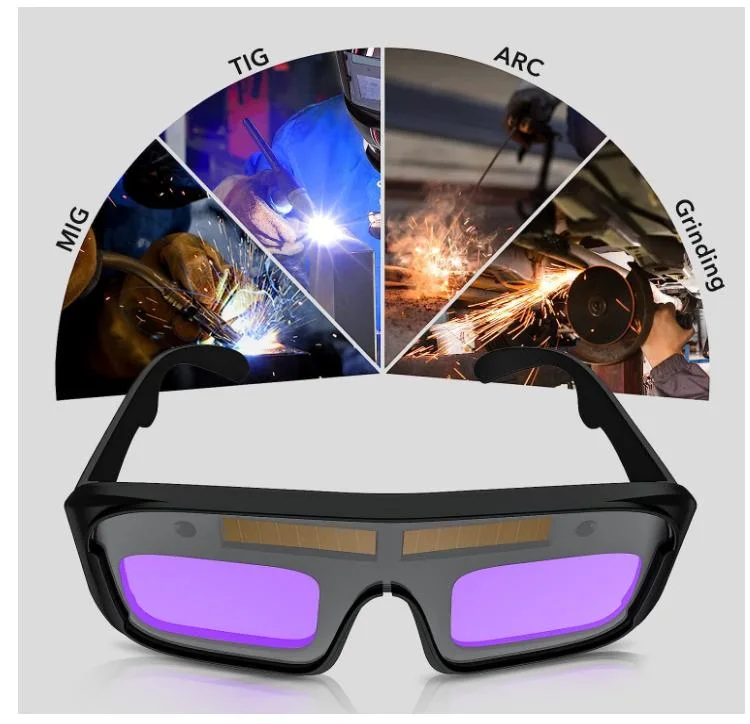 Solar Automatic Darkening Welding Goggles, Welding Glasses, 5 PC Protective Lenses, with a Storage Box Suitable for Glasses