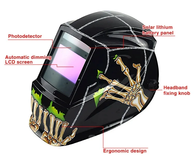 Factory Popular Anti Fire Skull Design Decals Stickers Solar Powered Auto Darkening Welding Helmet