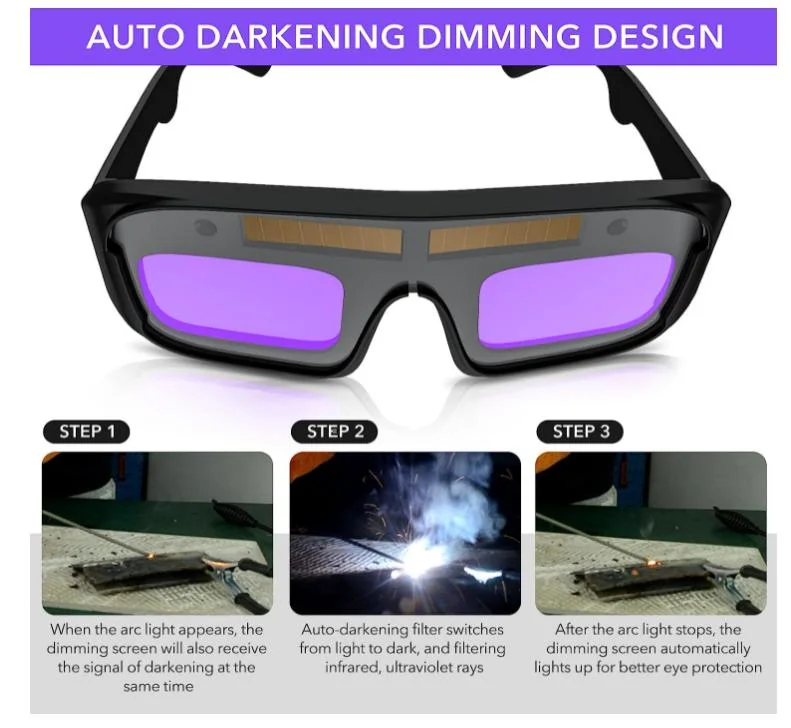 Solar Automatic Darkening Welding Goggles, Welding Glasses, 5 PC Protective Lenses, with a Storage Box Suitable for Glasses