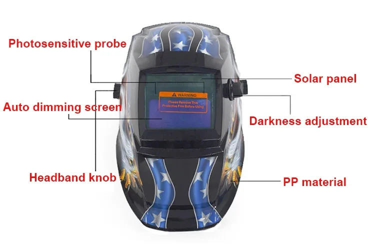 Factory Popular Anti Fire Skull Design Decals Stickers Solar Powered Auto Darkening Welding Helmet
