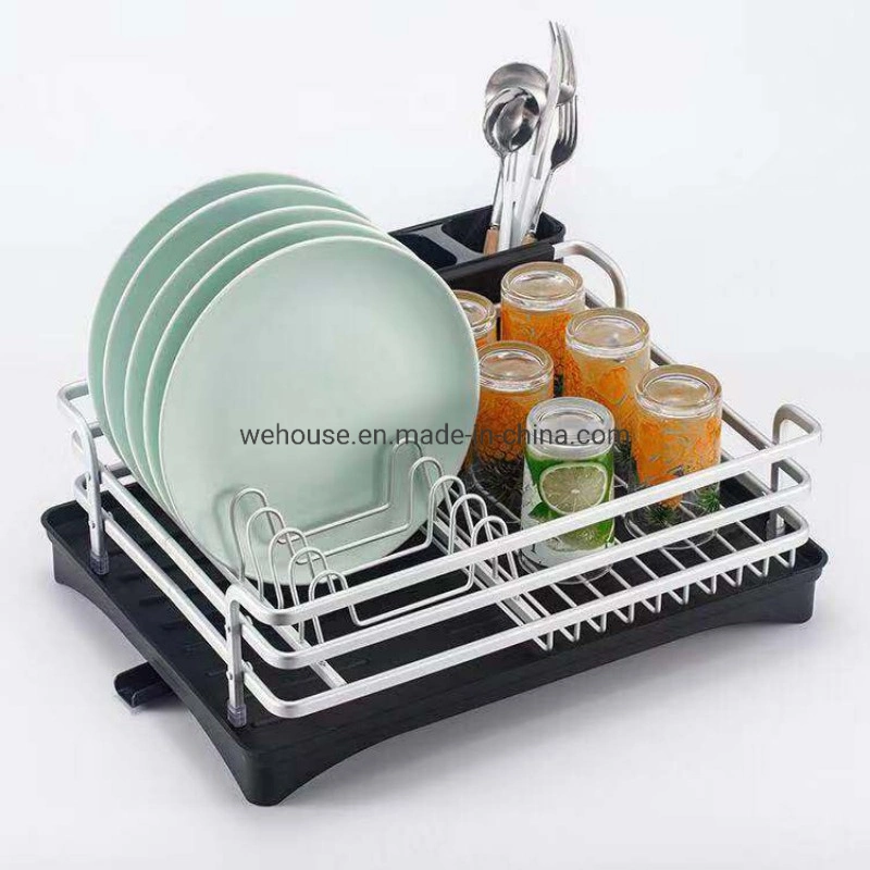 Bowl Plates Aluminum Dish Drain Pan Drying Rack with Cutlery Holder Kitchen Tray Accessories