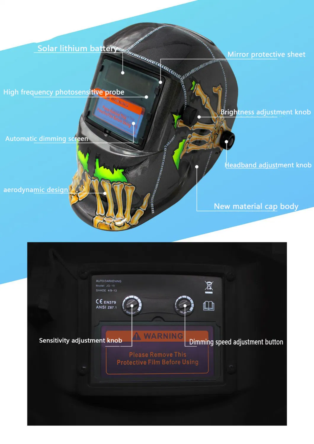 Auto-Darkening Welding Helmet DIN9-13 &lt; 1/25, 000s Mask (S8002)