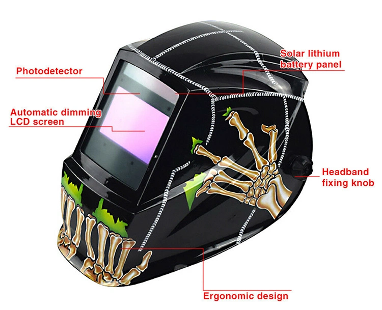 Rhk OEM Customized Stickers Heat Resistant Big View True Color Auto Darkening Solar Welder Helmet for Welding Cutting