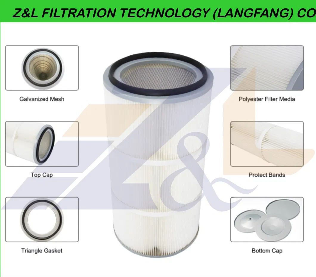 Z&L Factory Manufacturer Industrial 0.3 Welding Fume Powder Collection Cylindrical Polyester Dust Cartridge Air Filter