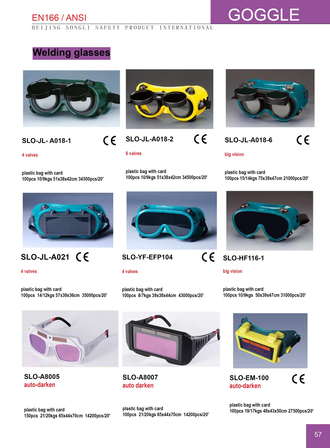 Slo-A8005 Eye Protection Protective Eye Wear Goggle Auto Darken Welding Glasses Safety Glasses