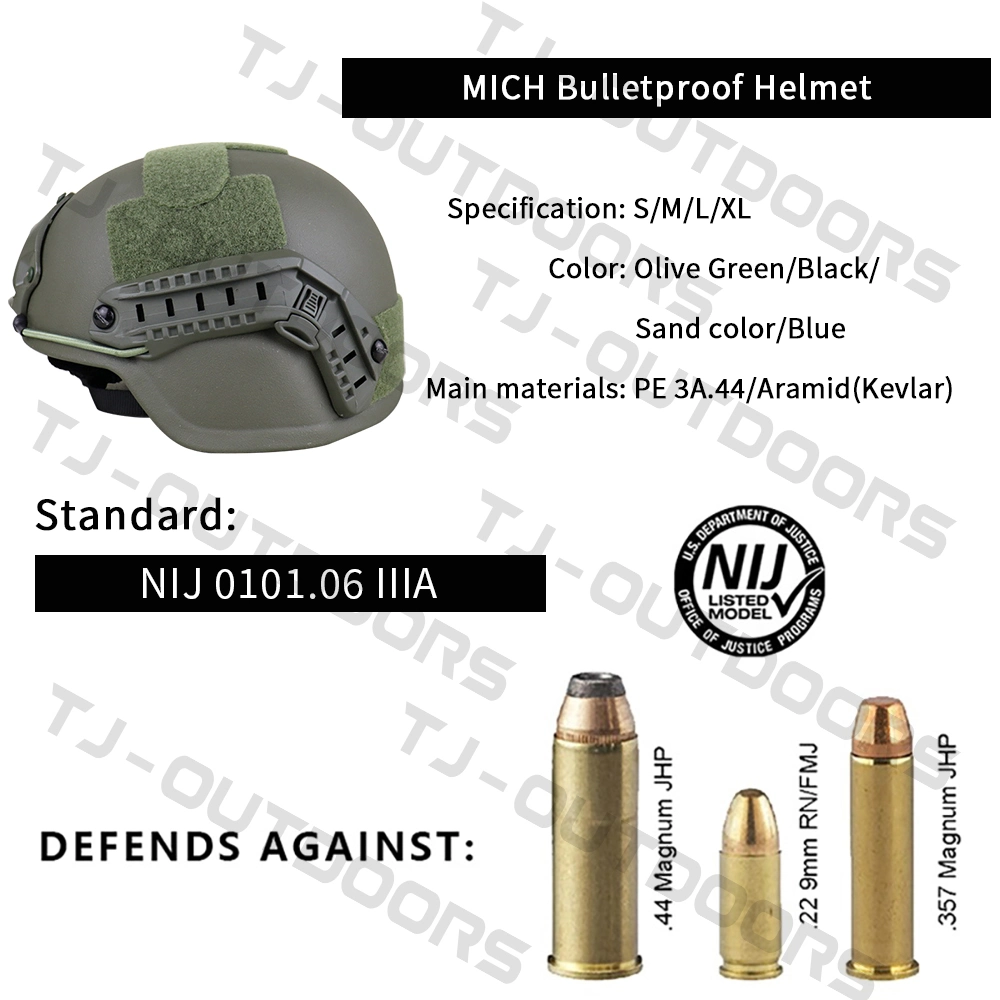 Tj-Outdoors Military/Police/Bulletproof/Antiriot /Bump/Nij Iiia/Tactical Gear/Aramid Fibe/Kevlar/UHMWPE/Fast /M88/Mich/Wendy/Safety/Tactical Ballistic Helmet